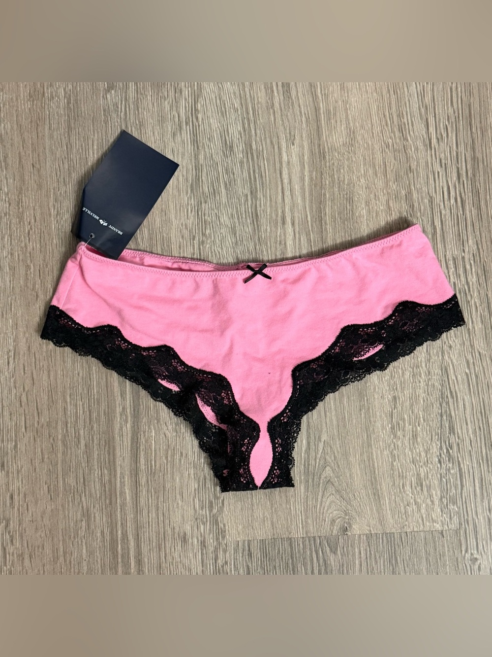 Brandy Melville Bright Pink Underwear with Black Lace and Bow